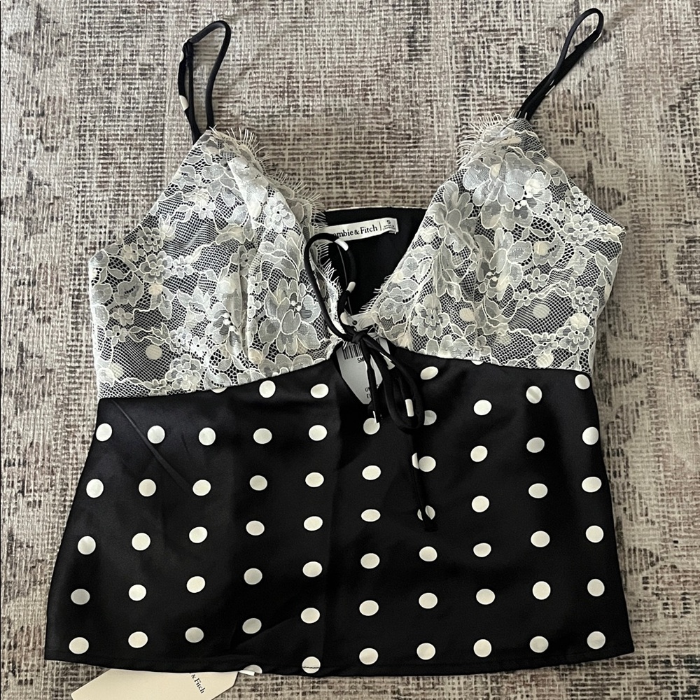 Polka Dot & Lace Cami Top in Black and White
